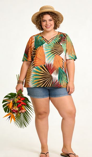 Picture of CURVY GIRL FLOWY TOP WITH CROSS OVER COLLAR